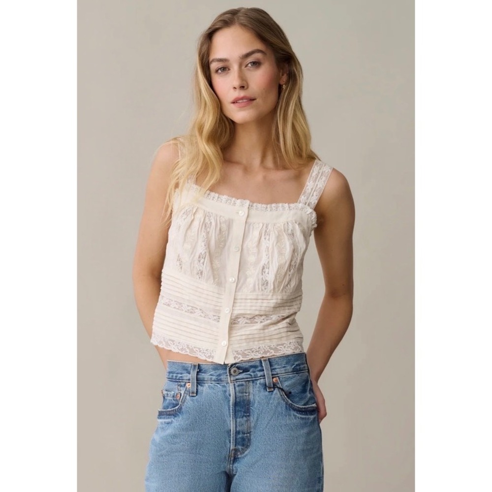 Few Moda Atelier Sorella Cream Lace Embroidered Button Front Crop Top Size 0